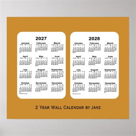2027 2028 Gold 2 Year Wall Calendar By Janz Poster