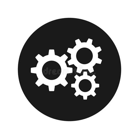 Settings Gears Icon Flat Black Round Button Vector Illustration Stock