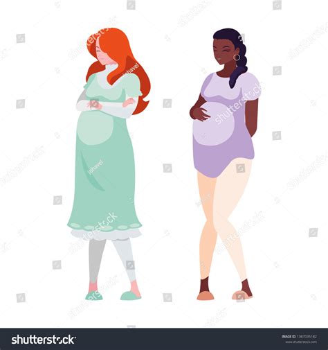Interracial Couple Pregnancy Women Characters Stock Vector Royalty