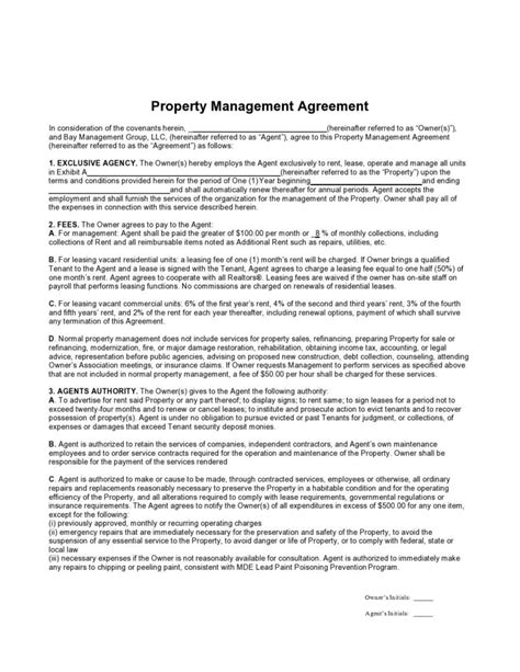 What Is A Property Management Agreement Sample Documents