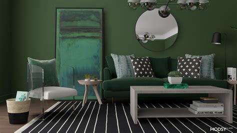 Modern Monochromatic Emerald Living Room Living Room Design Ideas