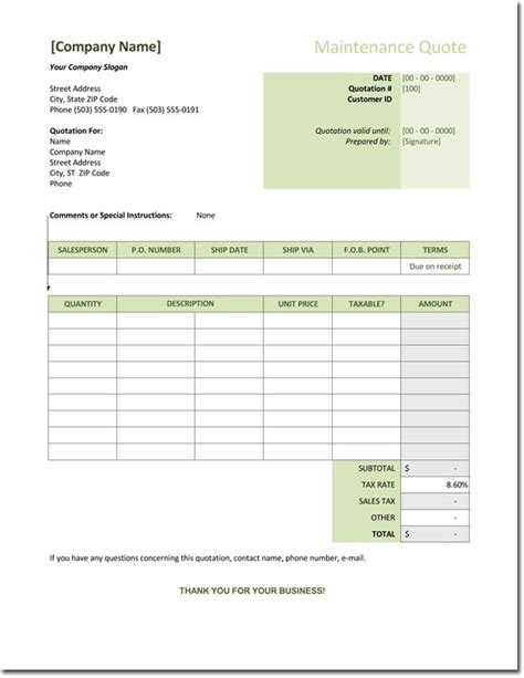Prices and number of orders. Maintenance Quotation Template for Excel | Quote template ...