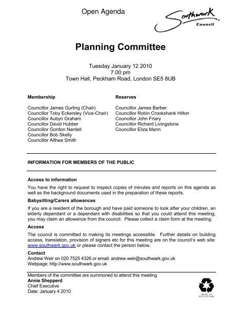Planning Committee Meetings Agendas And Minutes Southwark