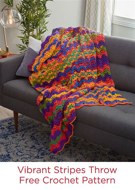 Vibrant Stripes Throw Free Crochet Pattern In Red Heart Super Saver