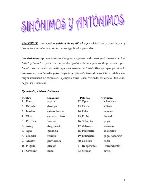 Ejemplos 200 Palabras Con Sinonimos Y Antonimos Free 444