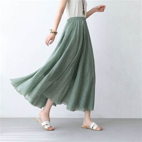 Women Boho Cotton Flowy Maxi Skirt Full Ankle Length Long Etsy