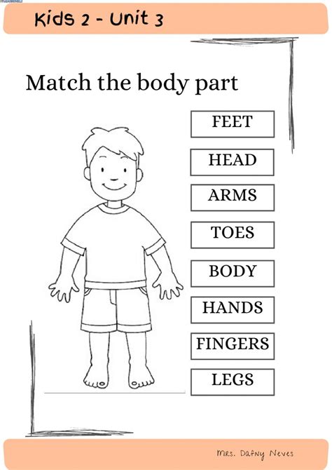 Hair, eye, chin, mouth,eye, ear, nose. Body Parts Match worksheet