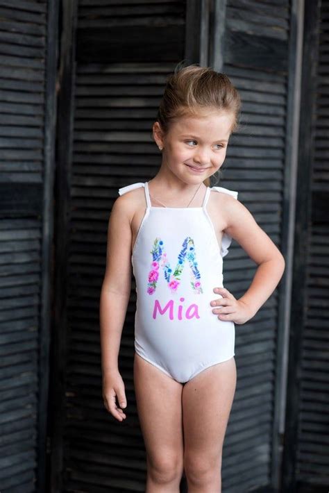 White One Piece Girls Monogrammed Swimsuit This One Piece Swimming