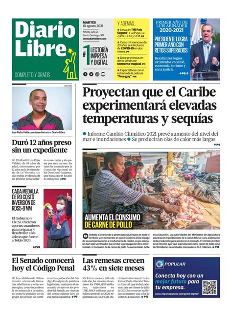 Portada Periódico Diario Libre Miércoles 29 De Julio 2020 Dominicanado