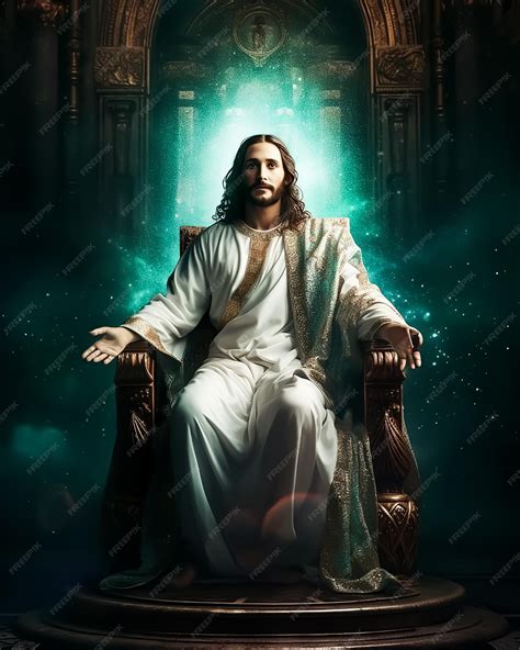 Premium Ai Image A Painting Of Jesus Sitting On A Throne With The