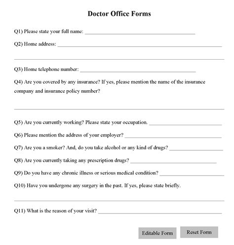 Doctor Office Form Editable Forms