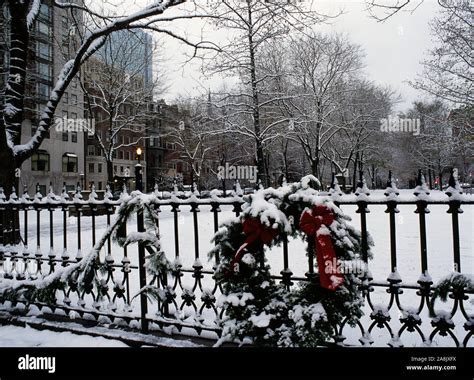 Arlington Street Christmas Wreath Boston Massachusetts Stock Photo
