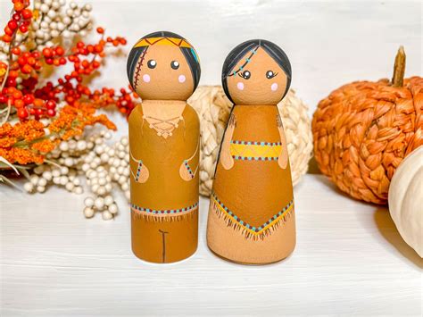 Thanksgiving Peg Dolls Native American Peg Dolls Pilgrim Etsy