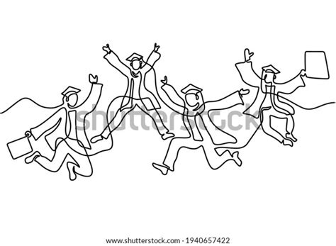 One Line Drawing Young Happy Graduate Stock Vector Royalty Free
