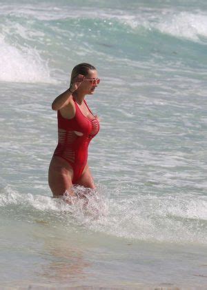 Caroline Vreeland In Red Swimsuit At Tulum Beach Gotceleb