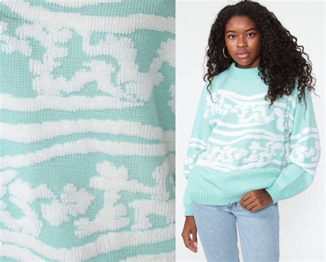 Pastel Cloud Sweater 80s Sweater Abstract Print Pastel Blue Geometric