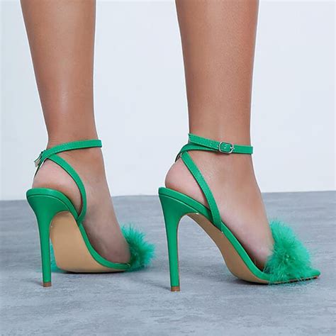 I Saw It First Feather Vamp Barely There Heels Green Isawitfirst