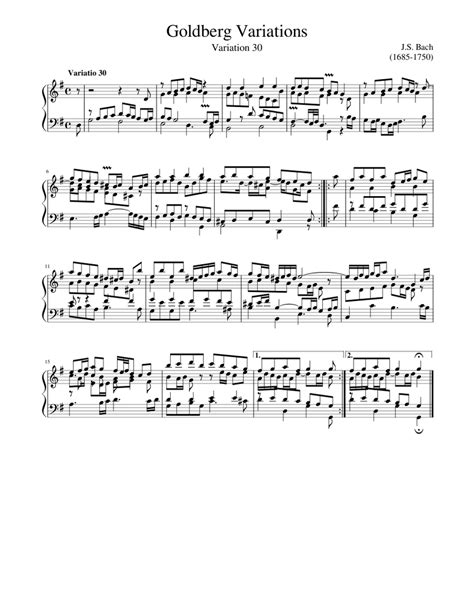 Goldberg Variations Variation 30 Sheet Music For Harpsichord Solo