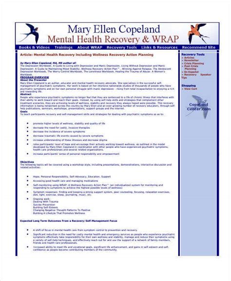 This sample plan was included in osha's proposed tuberculosis standard (appendix f to proposed 29 cfr 1910.1035, 62 fed. 11+ Wellness Recovery Action Plan Templates - PDF, Word | Free & Premium Templates