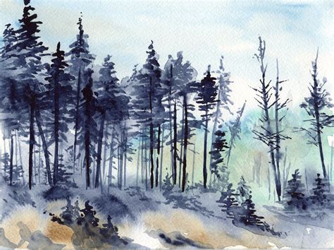 Painting Background Trees In Watercolor At Explore