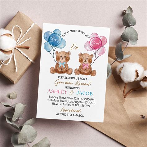 This Bear Balloon Gender Reveal Invitation Is A Great Way To Invite