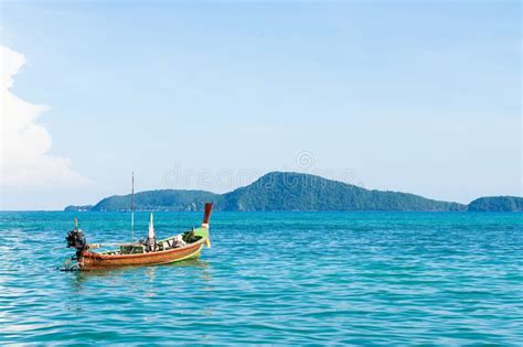 Traditional Thai Longtail Boat At Famous Sunny Long Beach Thailand