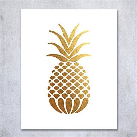 Pineapple Gold Foil Art Print Small Poster Tropical Chic Metallic