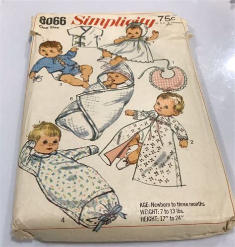 Vintage Simplicity Pattern 8066 Baby Newborn Layette Set One Size For