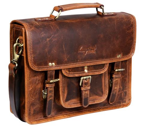Distressed Leather Briefcase Laptop Bag Up To 17 Brown Rustic
