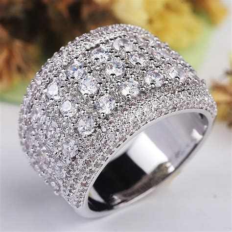 Fashion Big Silver Cz Zircon Stone Rings For Women Wedding Engagement