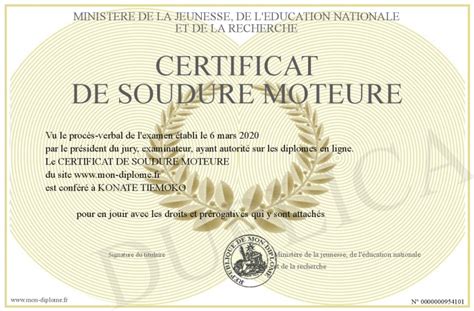 Certificat De Soudure Moteure