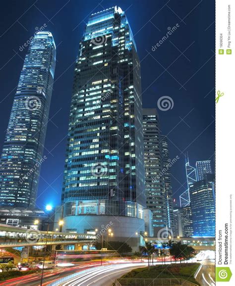 Hong Kong Commercial Landmark At Night Stock Photo Image Of Busy