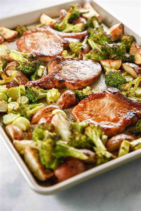 Rub each pork chop with olive oil. Sheet Pan Marinated Pork Chops and Veggies | Recipe ...