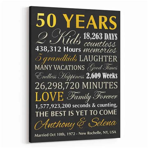 50th Wedding Milestone Anniversary Black Background Custom Canvas Print
