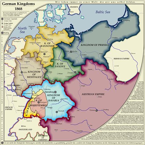 Map Of German Kingdoms In 1868 Including Capitals And Major Cities