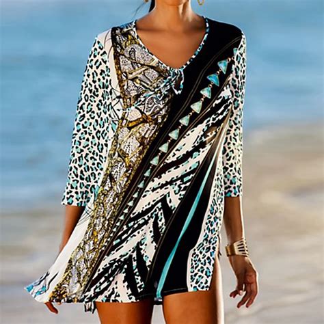 New Cotton Swimsuit Cover Up Womens Print Sarong Beach Cover Up Dress Bathing Suit Cover Ups