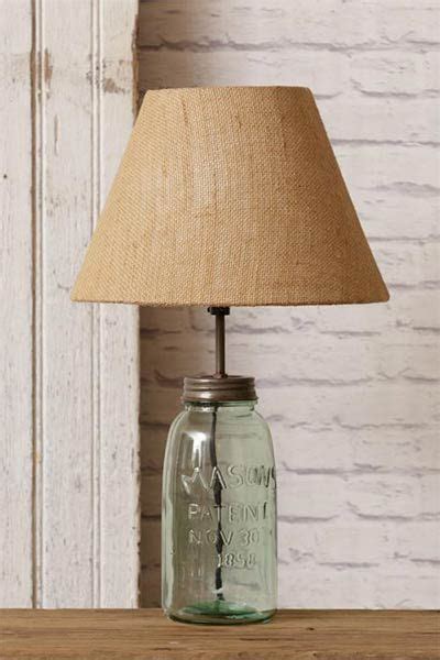 Mason Jar Table Lamp With Burlap Shade Green Glass Jar Table Lamp