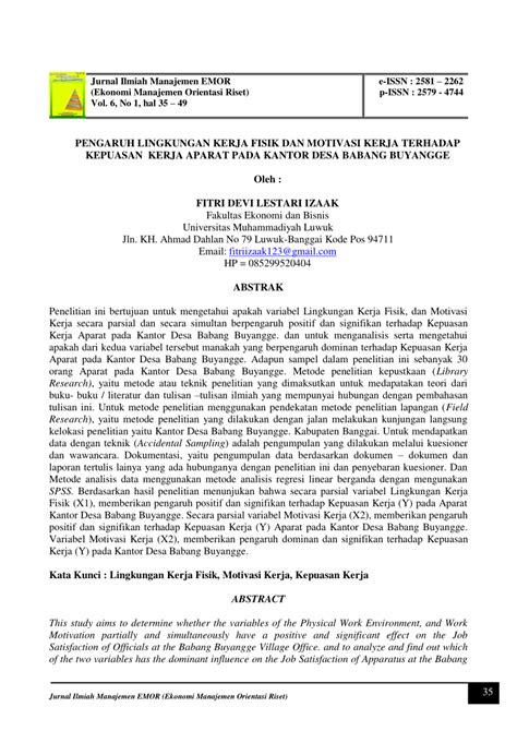 PDF PENGARUH LINGKUNGAN KERJA FISIK DAN MOTIVASI KERJA TERHADAP