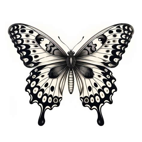 Vintage Gothic Butterfly Tattoo Design In Black And White Stock