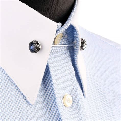 Navy Blue Stone Shirt Collar Pin Mens Collar Shirt Pin Etsy