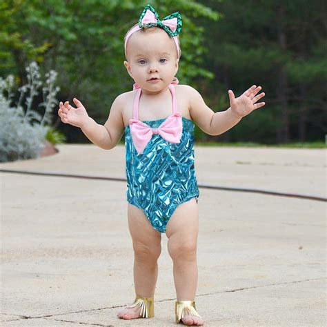 Summer Baby Kids Girls Little Mermaid Halter Bow Swimwear Babies Girl