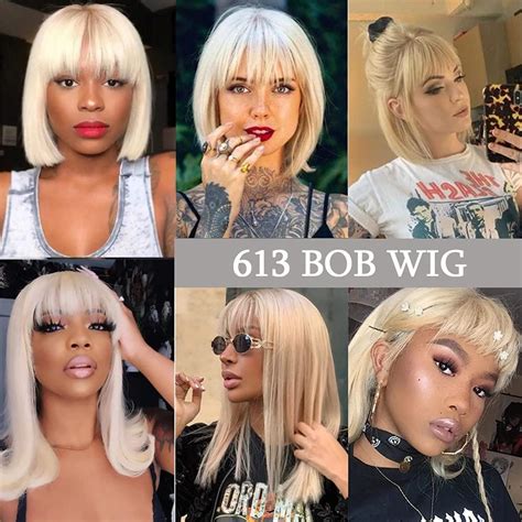 Blonde Bob Wig With Bangs Short Bob Wigs For Black Women Human Hair 100 Brazilian Virgin Hair
