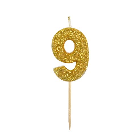 Gold Glitter Number 9 Candle 1 3 4