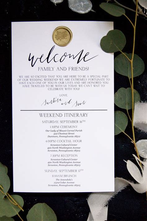 Hotel Welcome Card With Custom Wax Seal For Hotel Block Wedding Guests