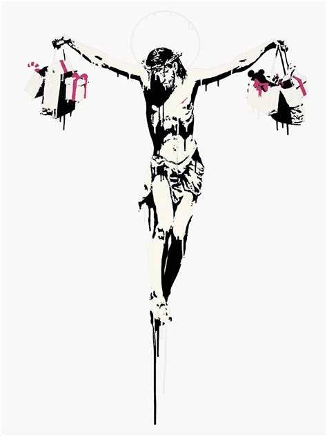 Banksy Jesus Christ With Shopping Bags Graffiti Artwork Sticker By