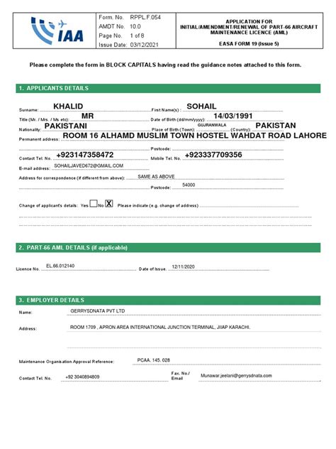 Rppl F 054 Easa Form 19 Pdf Credit Card Signature