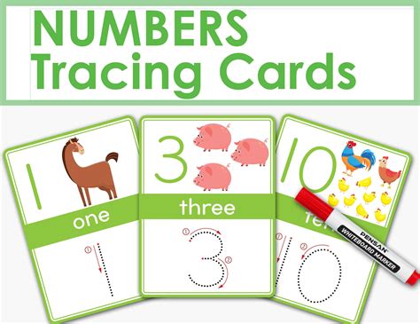Numbers Tracing Printable Flashcards Counting Practice Flash Etsy
