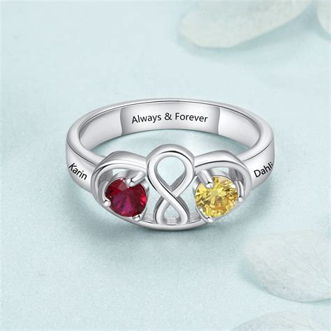 Personalised Infinity Ring With 2 Birthstones 925 Sterling Silver