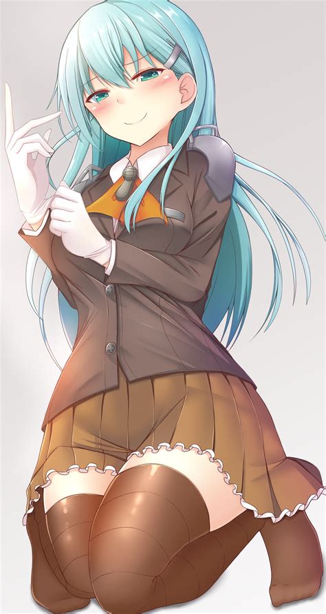 Long Hair Anime Anime Girls Kantai Collection Suzuya Kancolle Cyan Hair Aqua Eyes Skirt