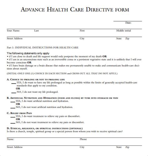 Free 9 Advance Directive Forms In Pdf Living Will Forms Free Printable